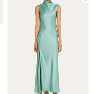 LAPOINTE Satin Drape Neck Sleeveless Dress in Ice Blue US 4